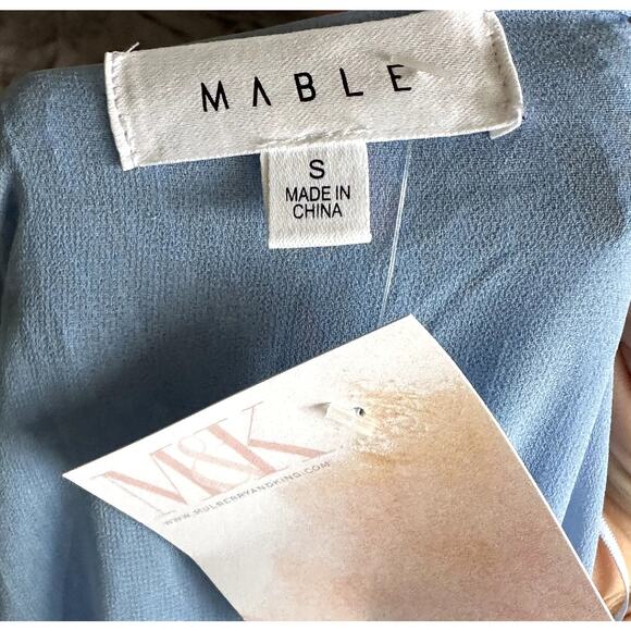 NWT Mable Baby Blue Sequin Wrap Dress Sz S Long Bell Sleeves Party Event - Picture 8 of 9